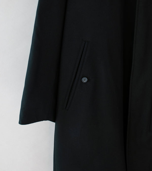 Aton 'Silk Padded Balmacaan Coat' (Black Nidom Silk)