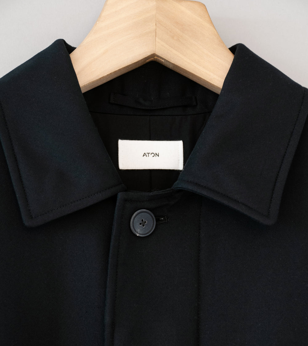 Aton 'Silk Padded Balmacaan Coat' (Black Nidom Silk)