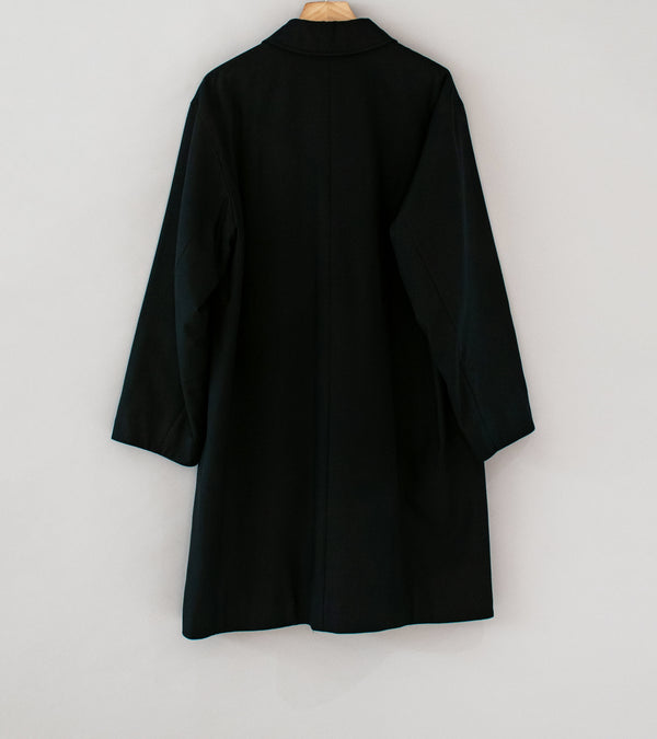 Aton 'Silk Padded Balmacaan Coat' (Black Nidom Silk)