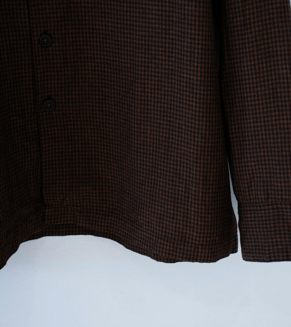 Evan Kinori 'Flat Hem Shirt' (Brown Black Logwood Overdyed Linen Check)