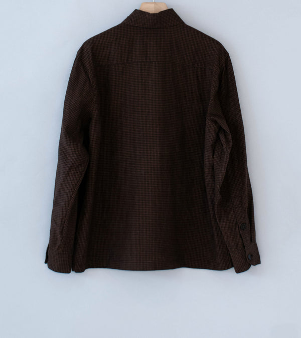 Evan Kinori 'Flat Hem Shirt' (Brown Black Logwood Overdyed Linen Check)