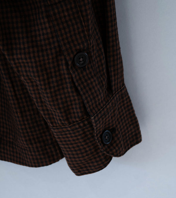 Evan Kinori 'Flat Hem Shirt' (Brown Black Logwood Overdyed Linen Check)