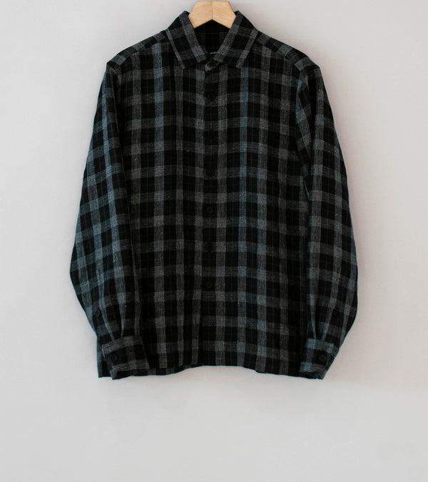 Evan Kinori 'Flat Hem Shirt' (Charcoal Brown Black Yarn Dye Linen