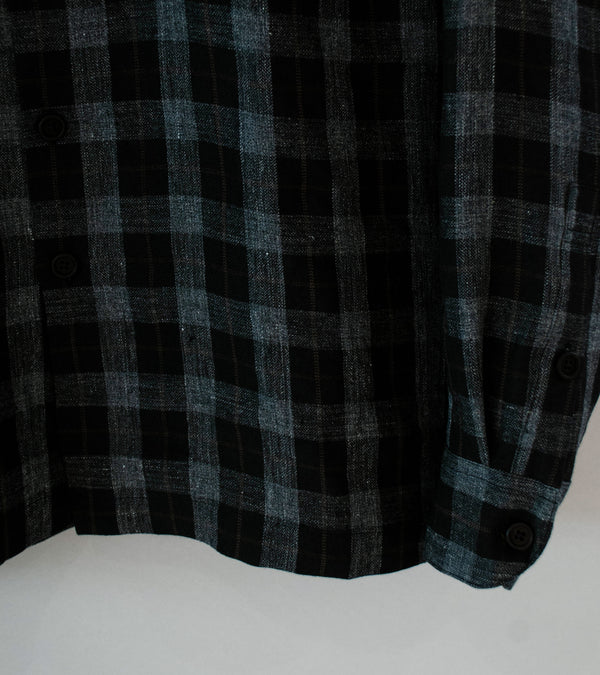 Evan Kinori 'Flat Hem Shirt' (Charcoal Brown Black Yarn Dye Linen Check)