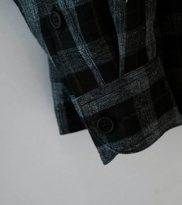 Evan Kinori 'Flat Hem Shirt' (Charcoal Brown Black Yarn Dye Linen Check)