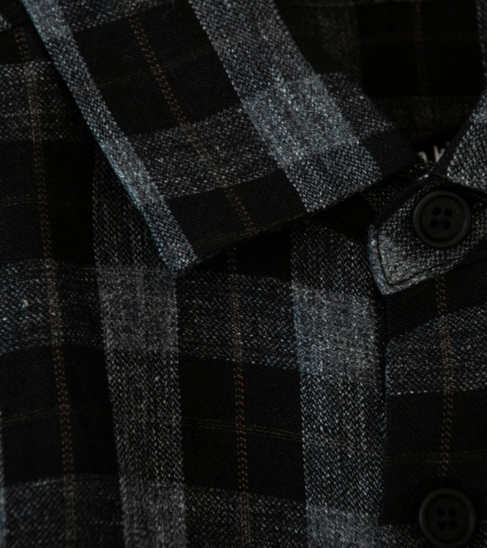 Evan Kinori 'Flat Hem Shirt' (Charcoal Brown Black Yarn Dye Linen Check)