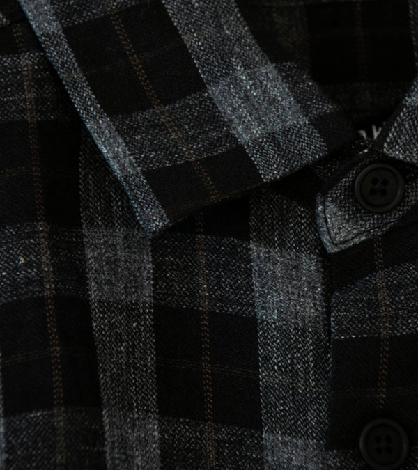 Evan Kinori 'Flat Hem Shirt' (Charcoal Brown Black Yarn Dye Linen Check)