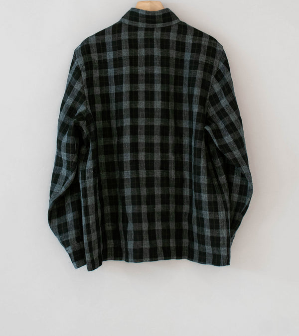 Evan Kinori 'Flat Hem Shirt' (Charcoal Brown Black Yarn Dye Linen Check)
