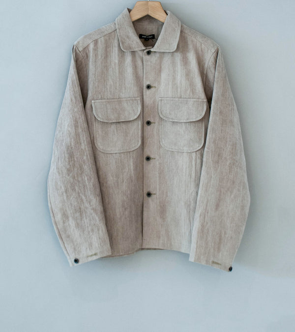 Evan Kinori 'Field Shirt' (Dark Beige Cold Dye Linen Cotton Herringbone)