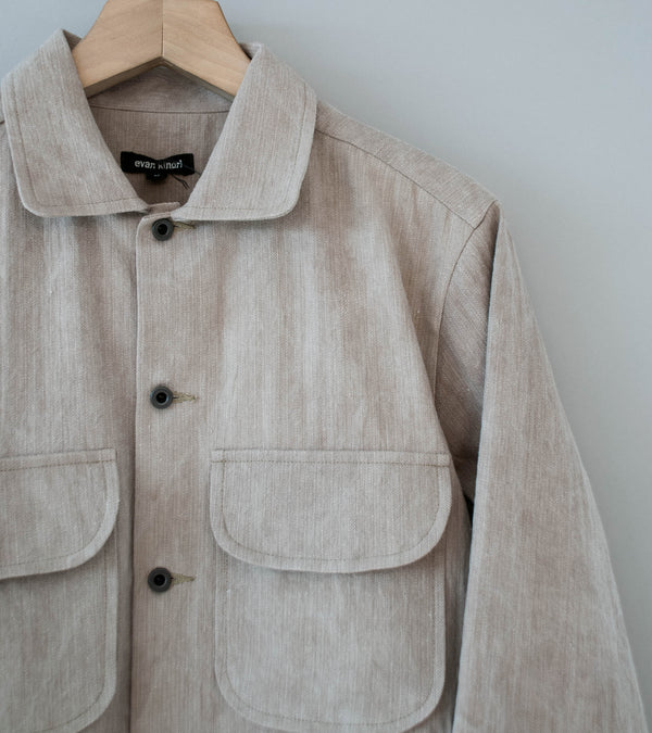 Evan Kinori 'Field Shirt' (Dark Beige Cold Dye Linen Cotton Herringbone)