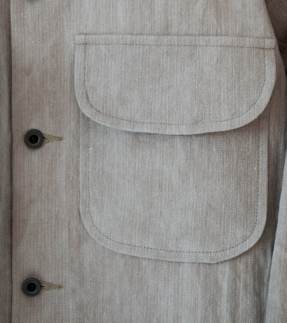 Evan Kinori 'Field Shirt' (Dark Beige Cold Dye Linen Cotton Herringbone)