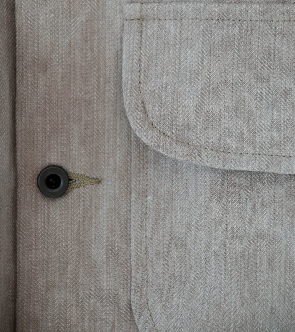 Evan Kinori 'Field Shirt' (Dark Beige Cold Dye Linen Cotton Herringbone)