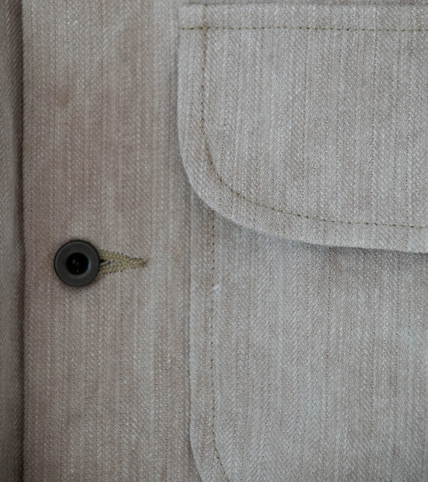 Evan Kinori 'Field Shirt' (Dark Beige Cold Dye Linen Cotton Herringbone)
