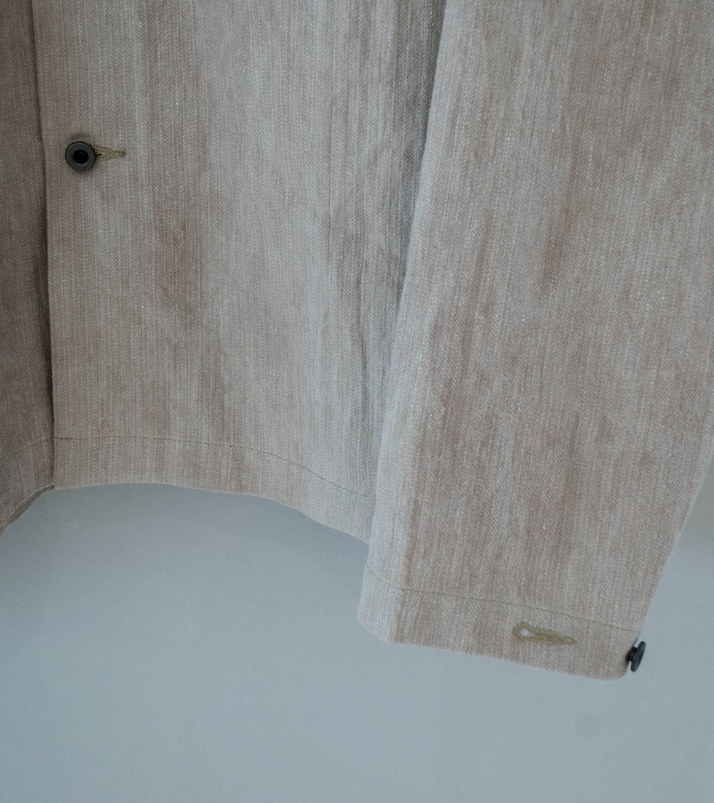 Evan Kinori 'Field Shirt' (Dark Beige Cold Dye Linen Cotton Herringbone)