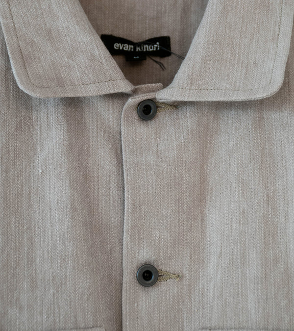 Evan Kinori 'Field Shirt' (Dark Beige Cold Dye Linen Cotton Herringbone)