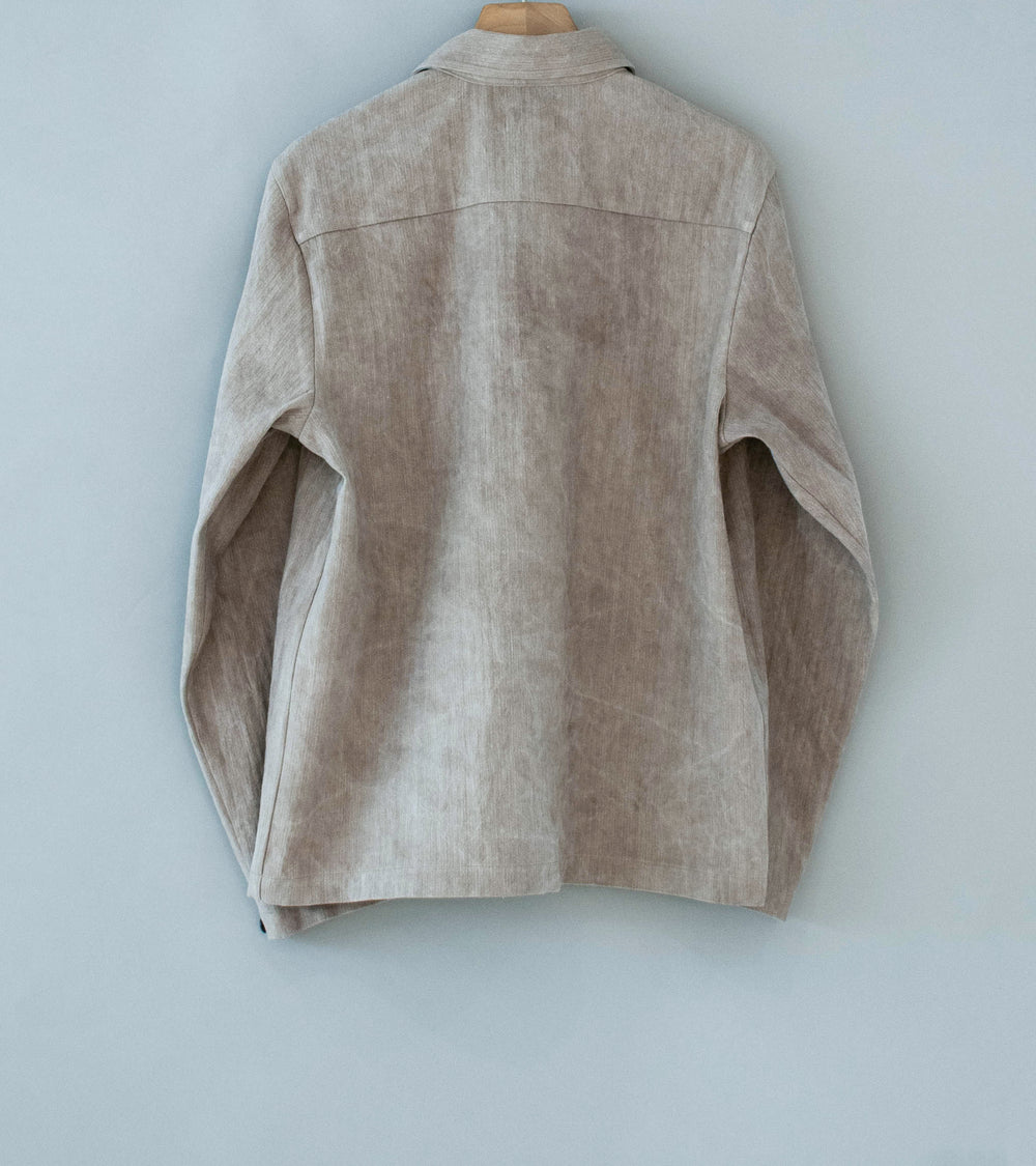 Evan Kinori 'Field Shirt' (Dark Beige Cold Dye Linen Cotton Herringbone)