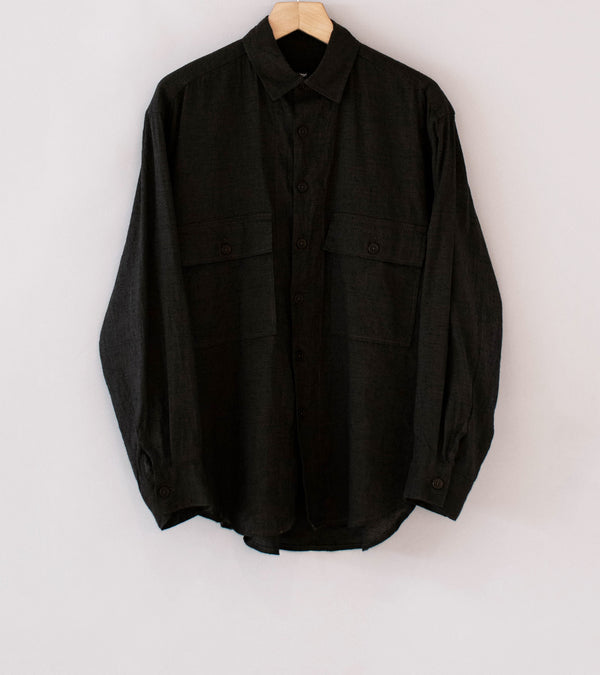 Evan Kinori 'Big Shirt' (Brown Navy Linen Cotton Summercloth)