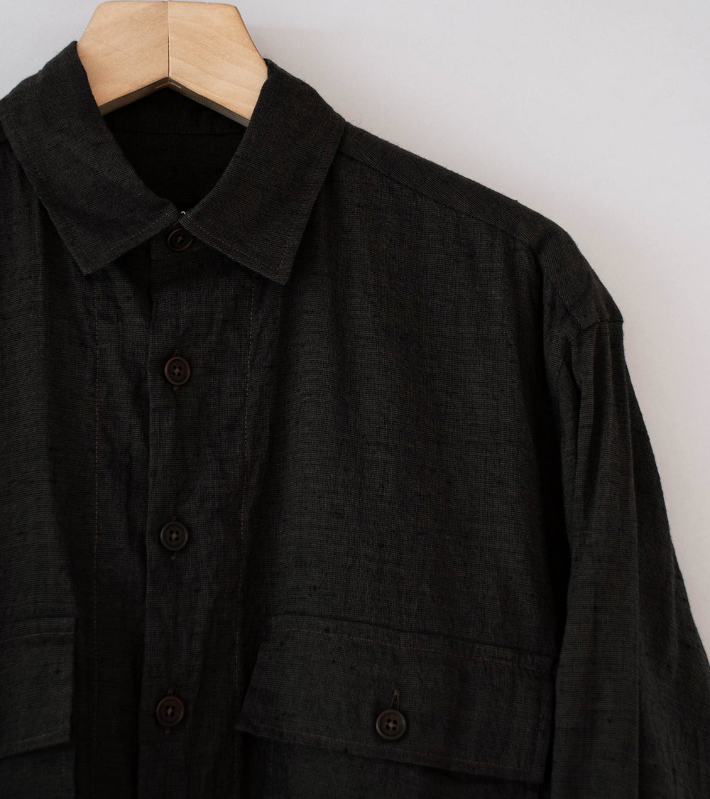 Evan Kinori 'Big Shirt' (Brown Navy Linen Cotton Summercloth)