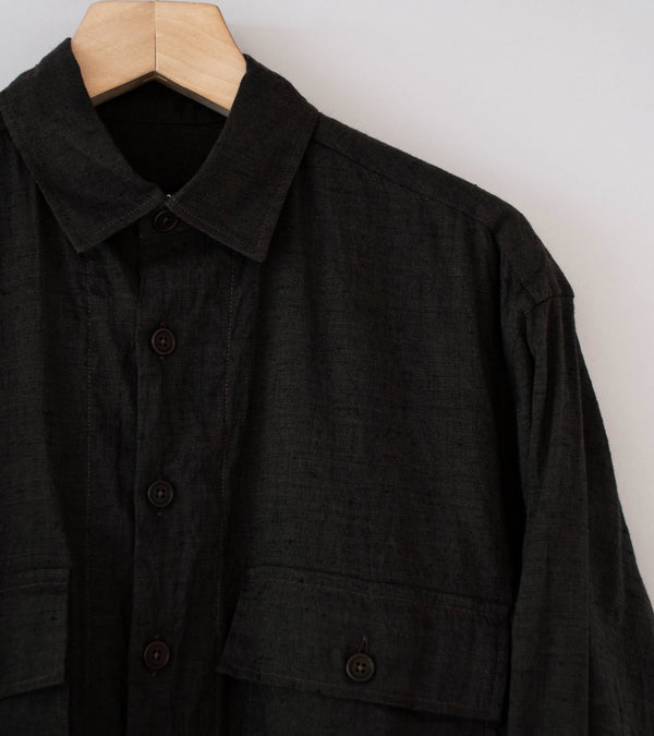 Evan Kinori 'Big Shirt' (Brown Navy Linen Cotton Summercloth)