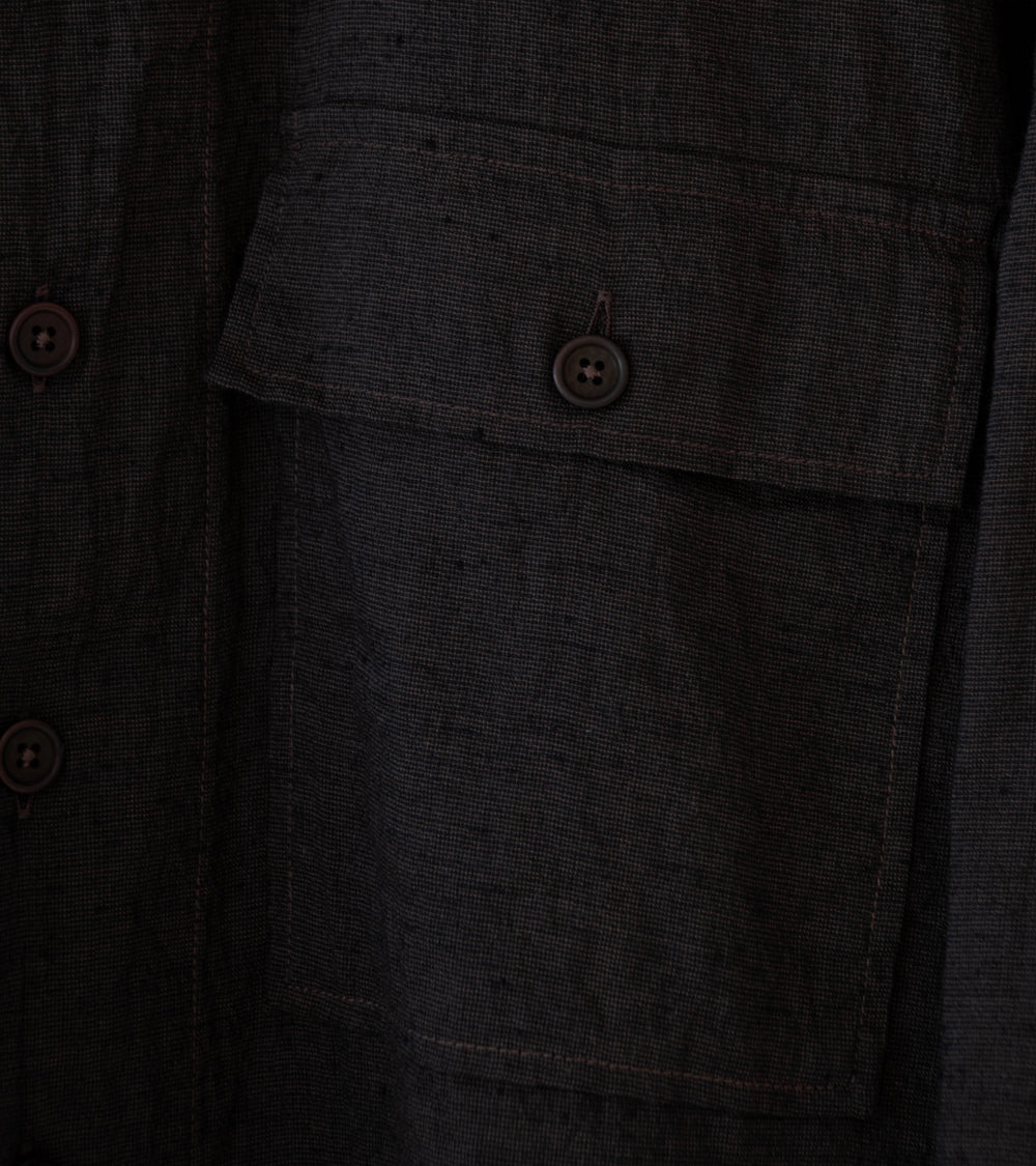 Evan Kinori 'Big Shirt' (Brown Navy Linen Cotton Summercloth)