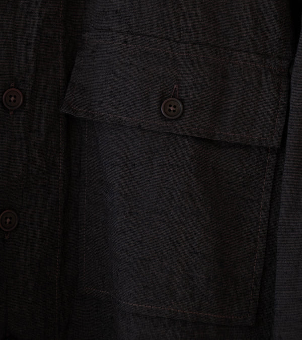 Evan Kinori 'Big Shirt' (Brown Navy Linen Cotton Summercloth)