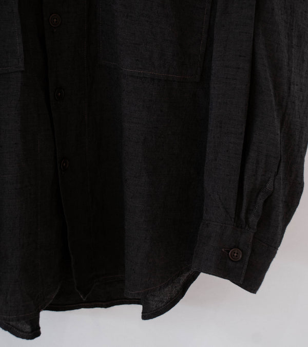 Evan Kinori 'Big Shirt' (Brown Navy Linen Cotton Summercloth)