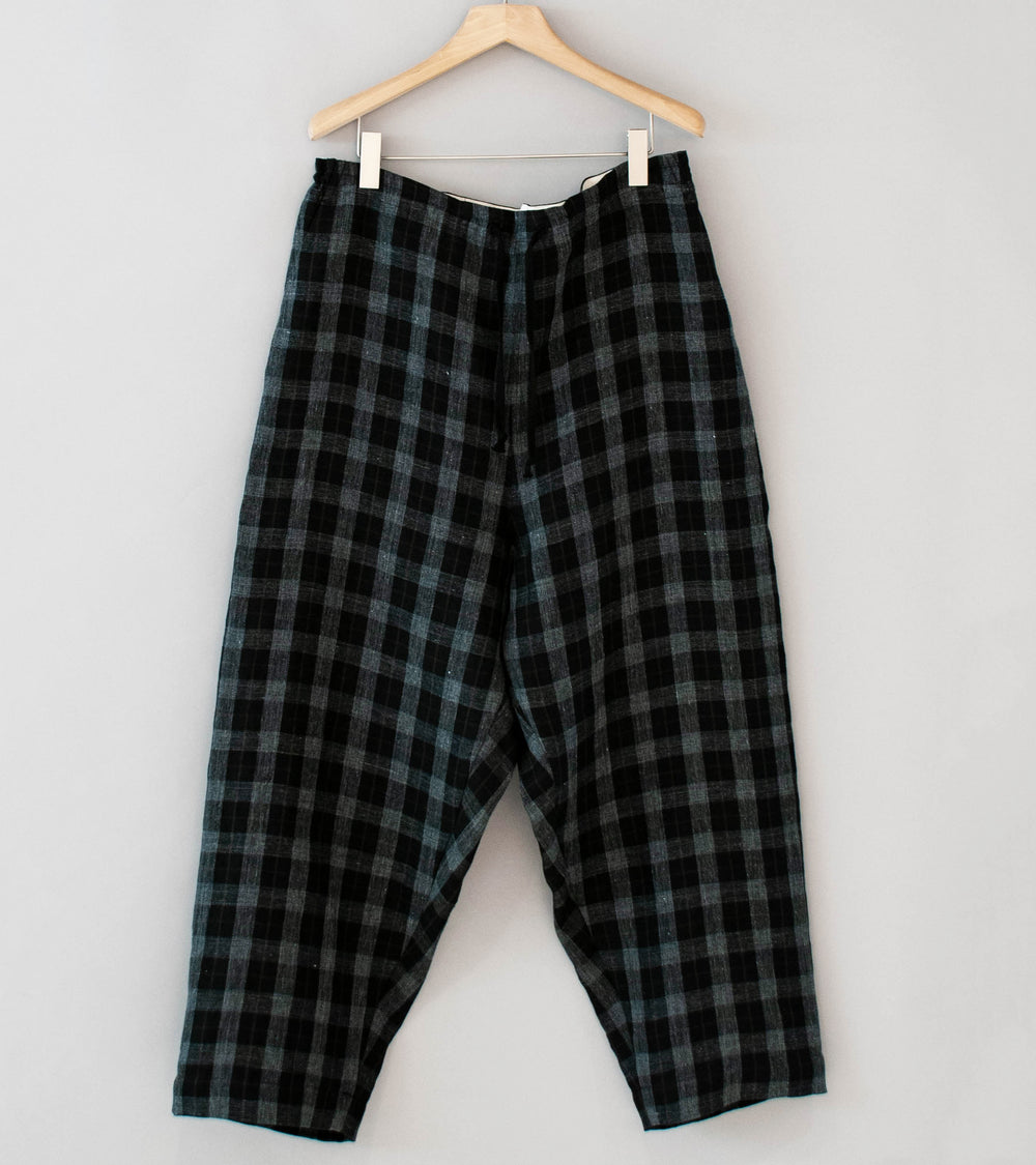 Evan Kinori 'Drawstring Pant' (Charcoal Brown Black Yarn Dye Linen Check)