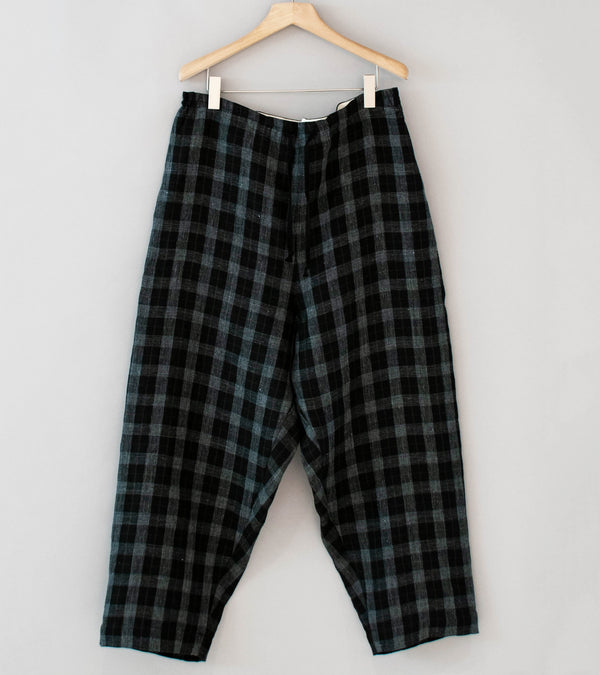 Evan Kinori 'Drawstring Pant' (Charcoal Brown Black Yarn Dye Linen Check)