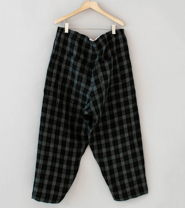 Evan Kinori 'Drawstring Pant' (Charcoal Brown Black Yarn Dye Linen Check)