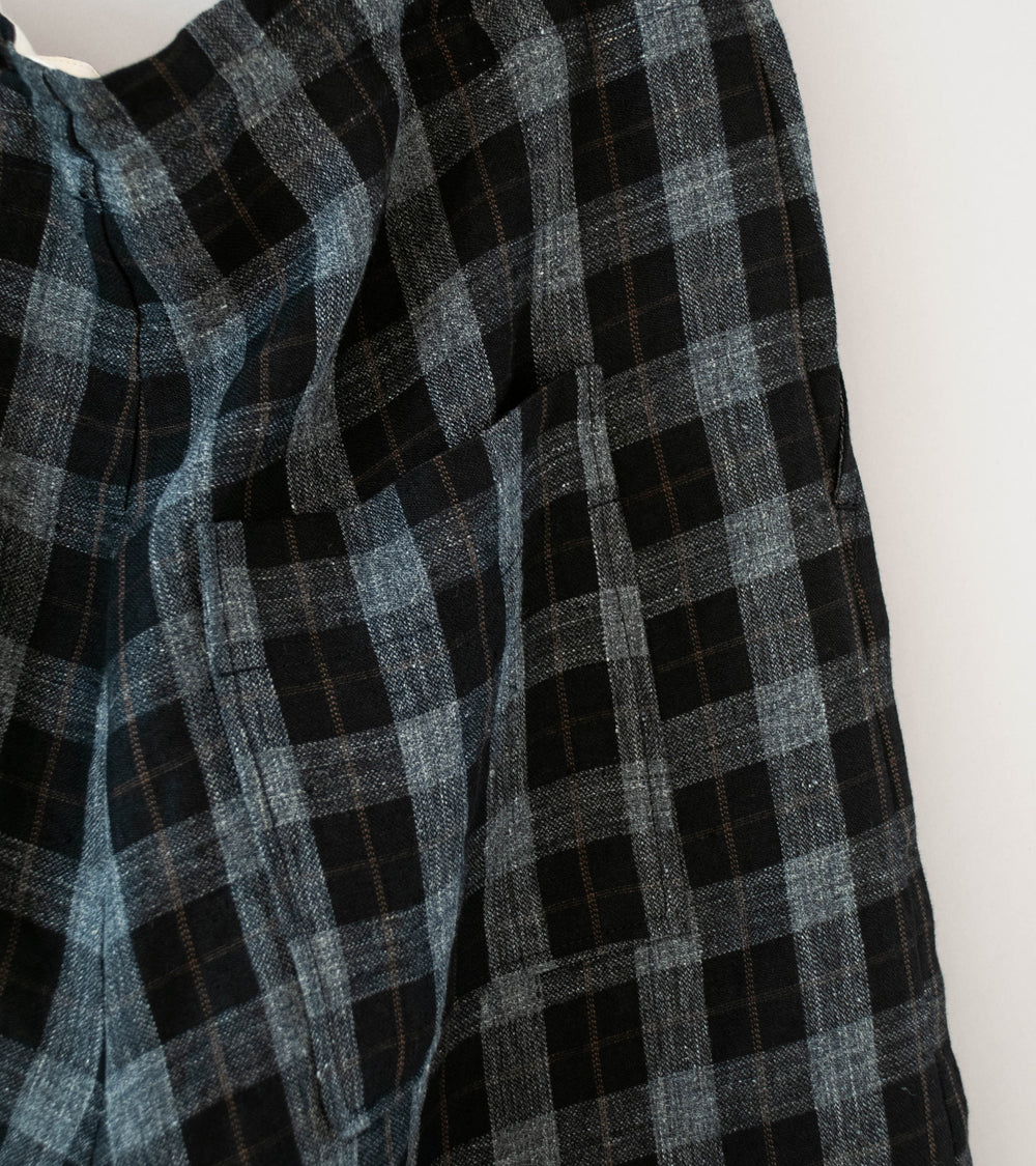 Evan Kinori 'Drawstring Pant' (Charcoal Brown Black Yarn Dye Linen Check)