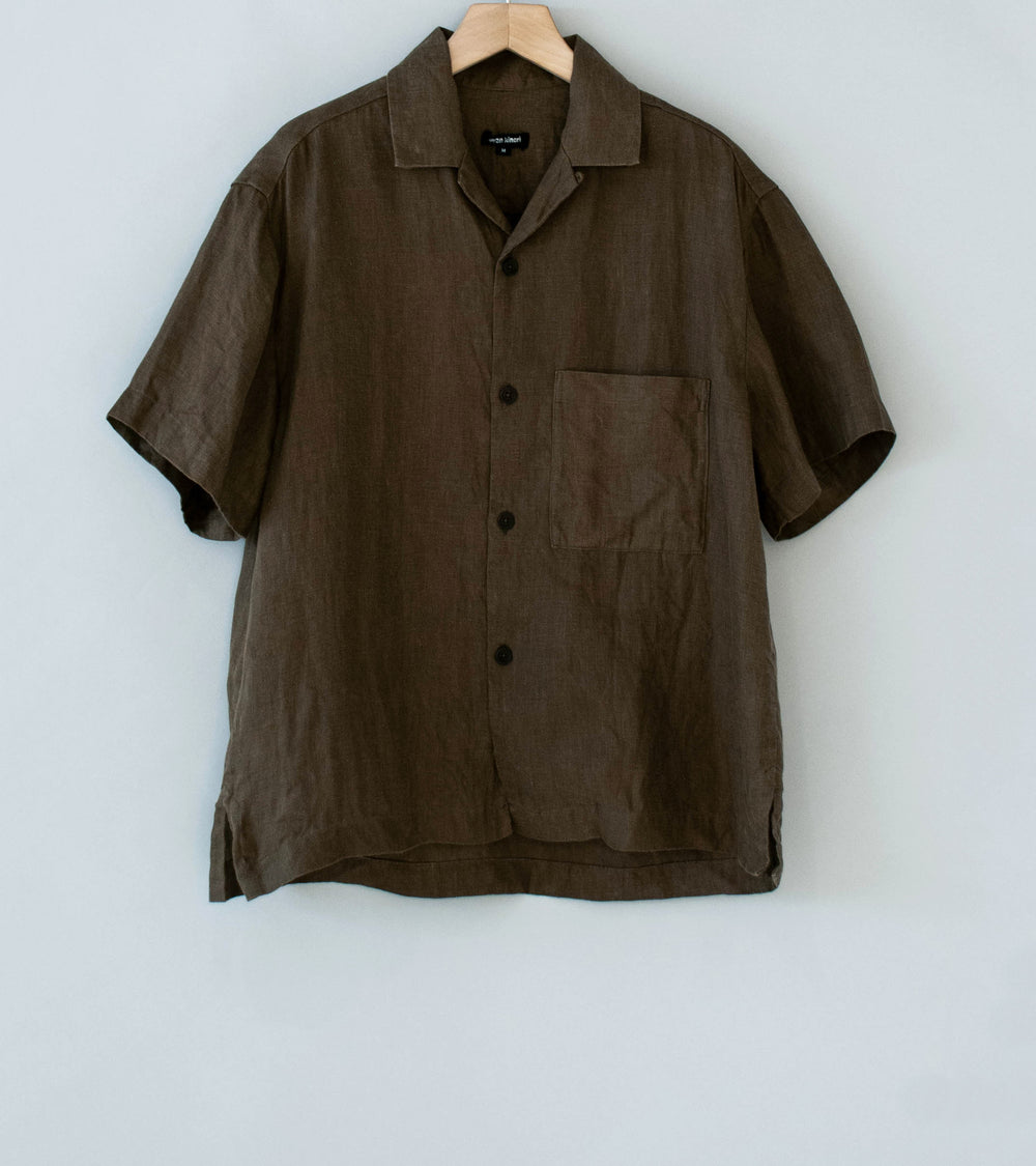 Evan Kinori 'Short Sleeve Shirt' (Dark Olive Sumi Ink Hemp Twill)