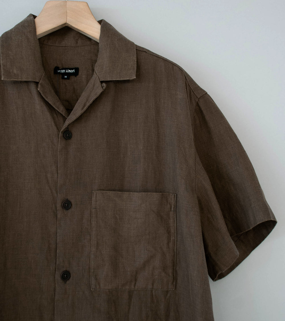 Evan Kinori 'Short Sleeve Shirt' (Dark Olive Sumi Ink Hemp Twill)