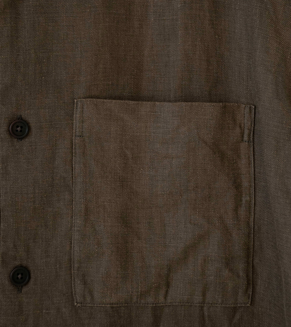 Evan Kinori 'Short Sleeve Shirt' (Dark Olive Sumi Ink Hemp Twill)