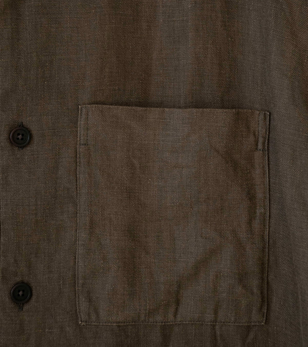 Evan Kinori 'Short Sleeve Shirt' (Dark Olive Sumi Ink Hemp Twill)