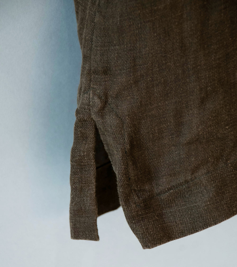 Evan Kinori 'Short Sleeve Shirt' (Dark Olive Sumi Ink Hemp Twill)