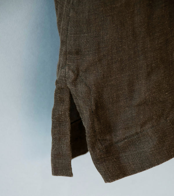 Evan Kinori 'Short Sleeve Shirt' (Dark Olive Sumi Ink Hemp Twill)