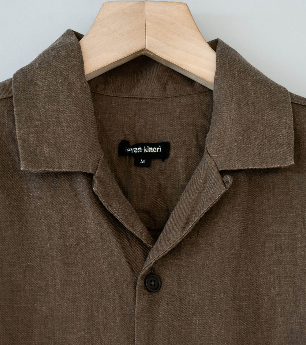 Evan Kinori 'Short Sleeve Shirt' (Dark Olive Sumi Ink Hemp Twill)