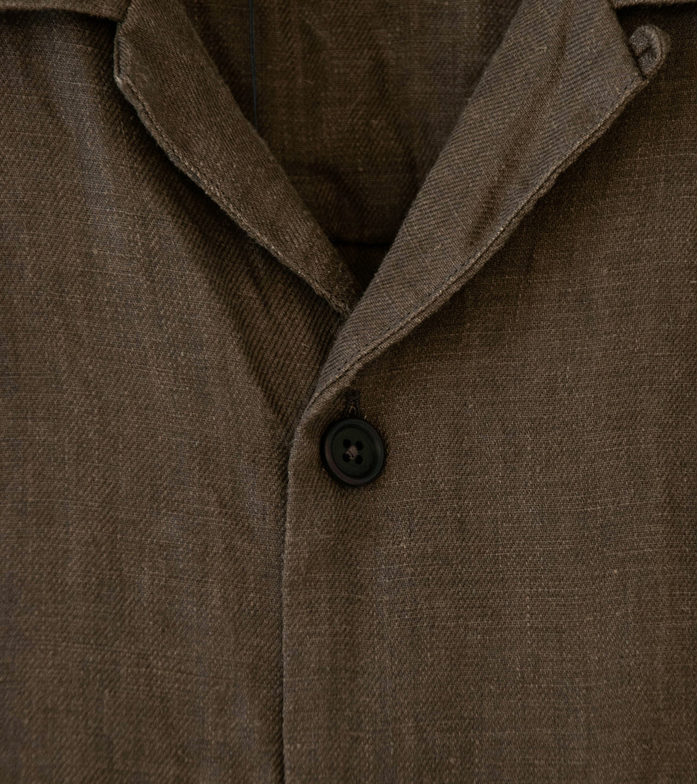 Evan Kinori 'Short Sleeve Shirt' (Dark Olive Sumi Ink Hemp Twill)