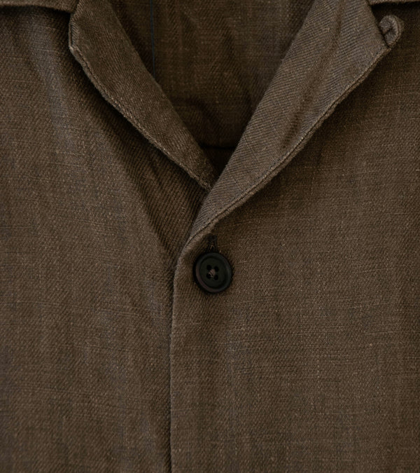 Evan Kinori 'Short Sleeve Shirt' (Dark Olive Sumi Ink Hemp Twill)