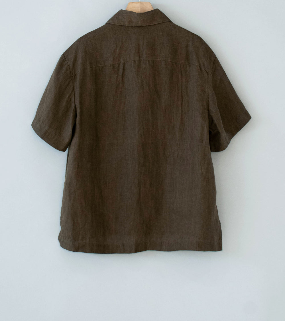 Evan Kinori 'Short Sleeve Shirt' (Dark Olive Sumi Ink Hemp Twill)