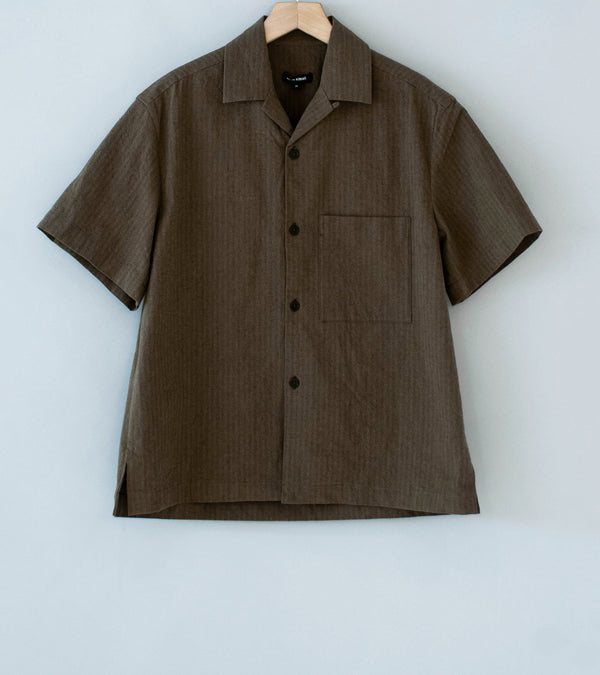 Evan Kinori 'Short Sleeve Shirt' (Charcoal Dark Olive Hemp Cotton Stripe)