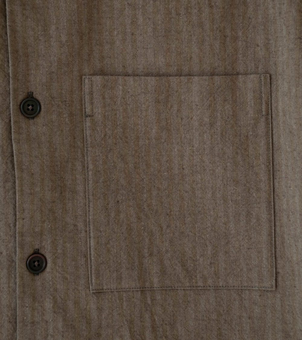 Evan Kinori 'Short Sleeve Shirt' (Charcoal Dark Olive Hemp Cotton Stripe)