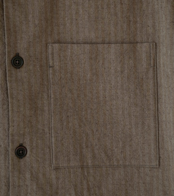 Evan Kinori 'Short Sleeve Shirt' (Charcoal Dark Olive Hemp Cotton Stripe)