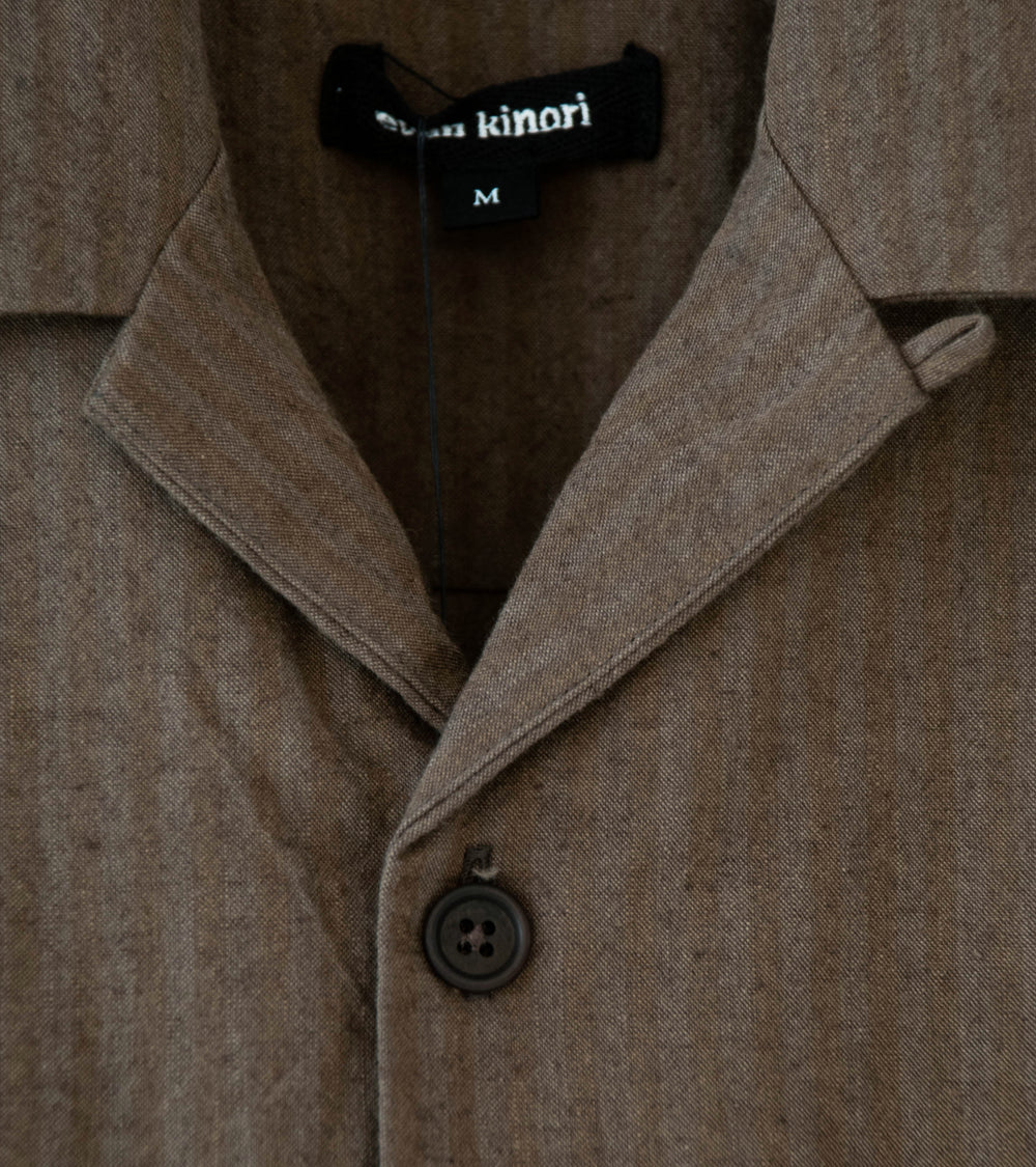 Evan Kinori 'Short Sleeve Shirt' (Charcoal Dark Olive Hemp Cotton Stripe)