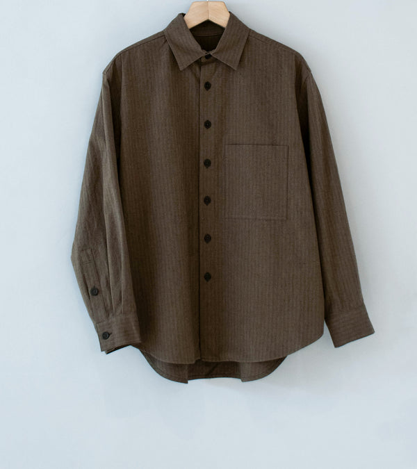 Evan Kinori 'Big Shirt Two' (Charcoal Dark Olive Hemp Cotton Stripe)