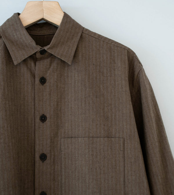 Evan Kinori 'Big Shirt Two' (Charcoal Dark Olive Hemp Cotton Stripe)