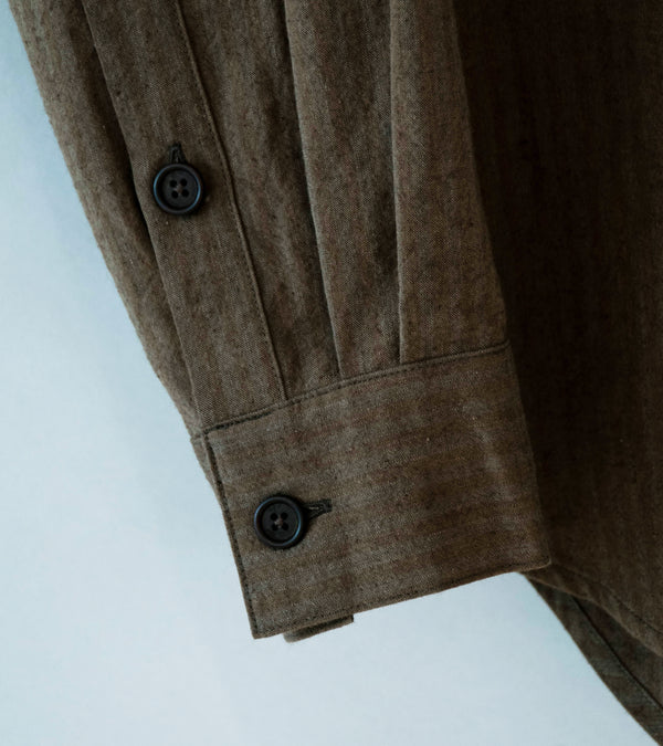 Evan Kinori 'Big Shirt Two' (Charcoal Dark Olive Hemp Cotton Stripe)