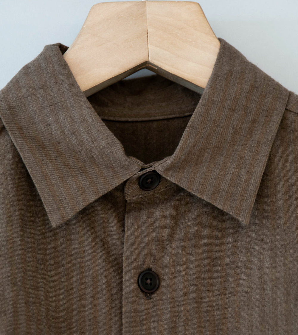Evan Kinori 'Big Shirt Two' (Charcoal Dark Olive Hemp Cotton Stripe)