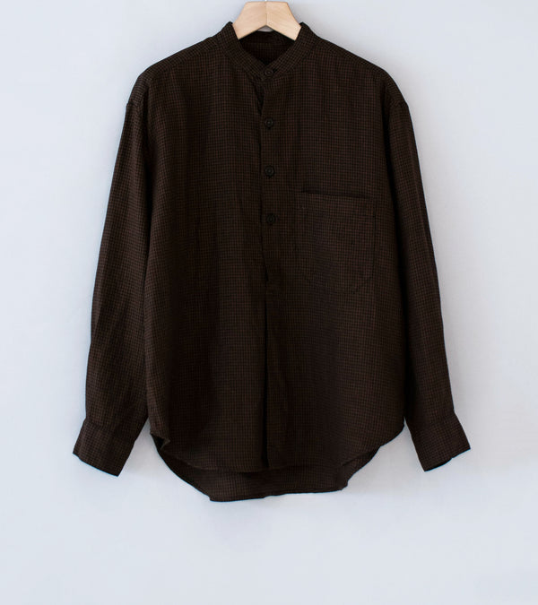 Evan Kinori 'Popover Shirt' (Brown Black Logwood Overdyed Linen Check)