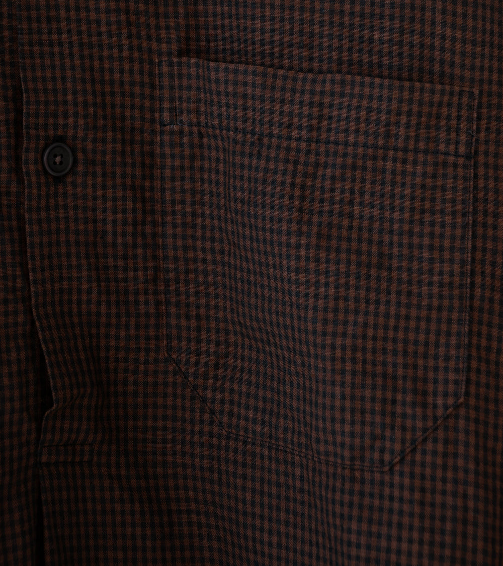 Evan Kinori 'Popover Shirt' (Brown Black Logwood Overdyed Linen Check)